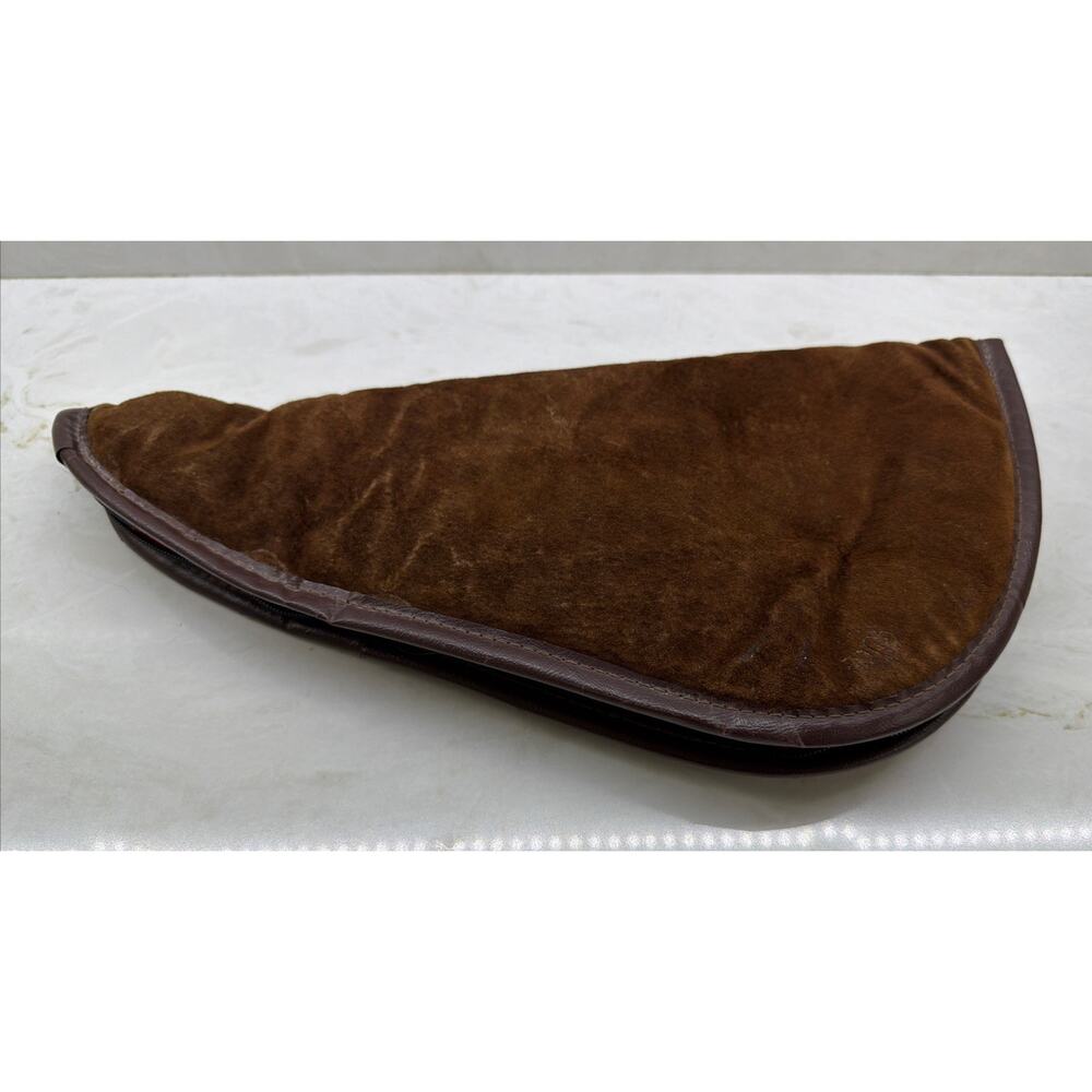 Vintage 1970s 14” Suede Leather Gun Carrying Case Fleece Pistol Revolver Zipper